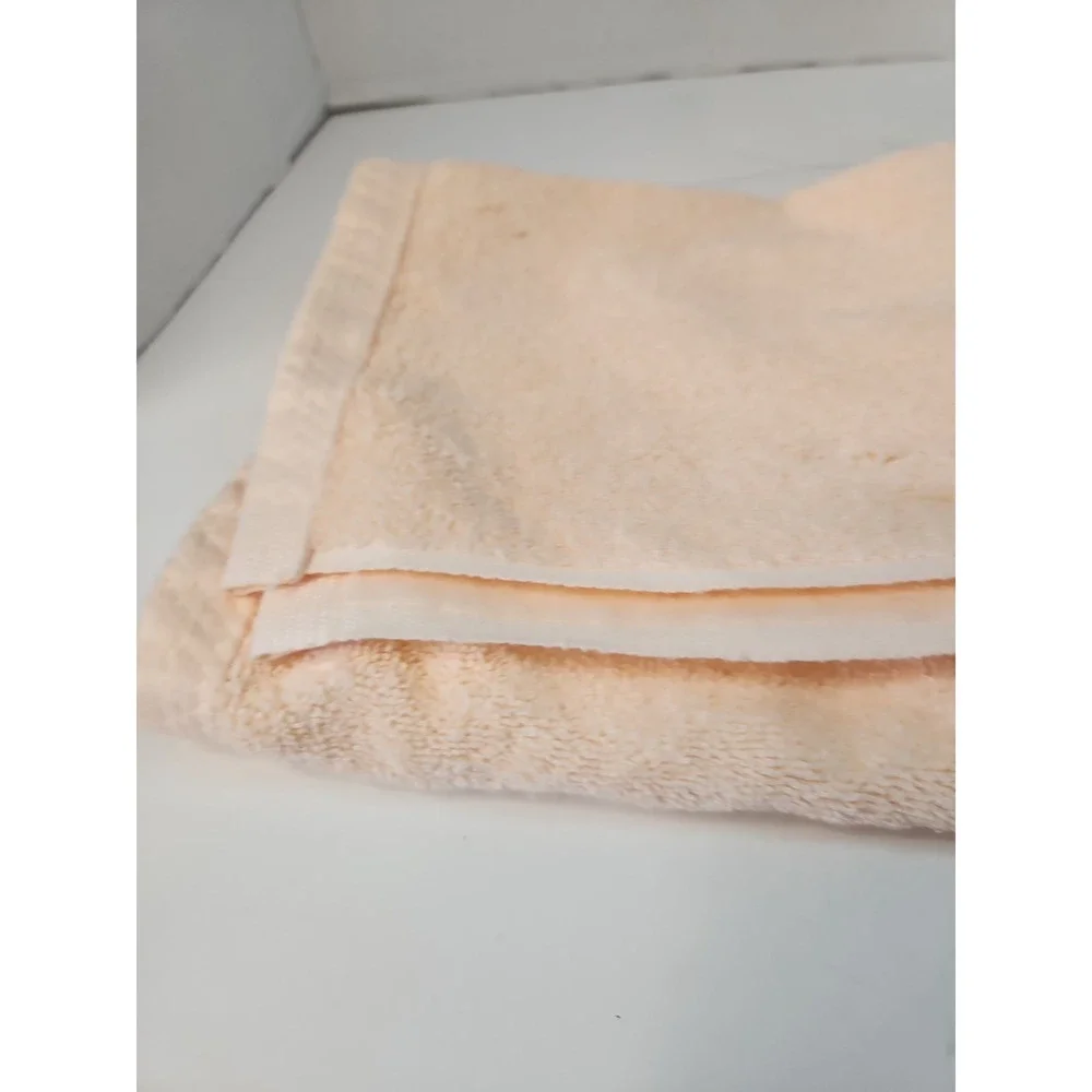 Vtg 1980s Bibb Mills Bath Towel Peach Pink Satin Lace Heart Cottagecore Coquette